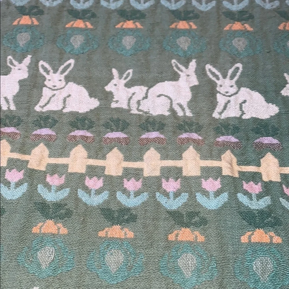 Gently LovedVintage Green and White Bunny Pattern Throw Blanket by Wilton Court
